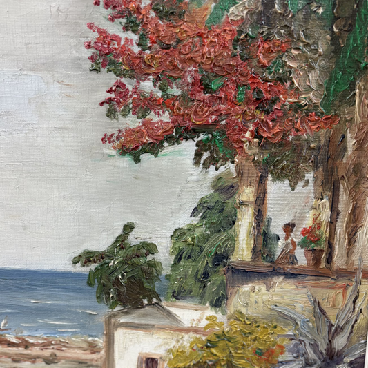 Детайл от маслени мазки и релефна техника (Impasto Oil Paint Texture Detail) - Живи цветове и морски сюжет - Close-up