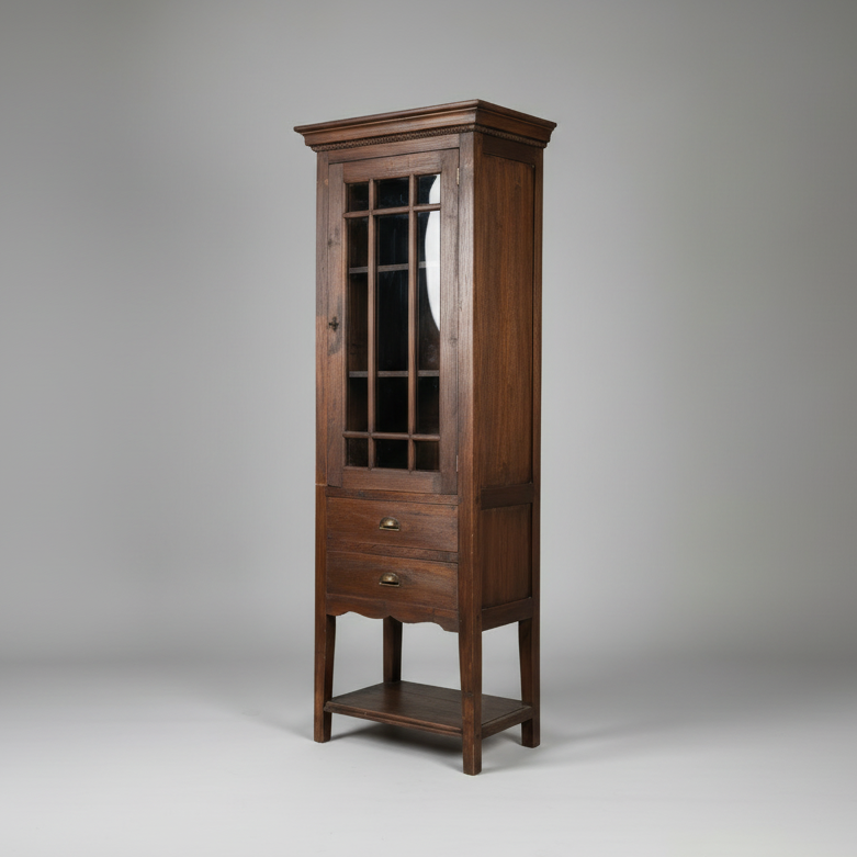 Антикварен орехов шкаф с витраж (Antique Walnut Display Cabinet with Original Glass) – Западна Европа 1900-1920 – Side View