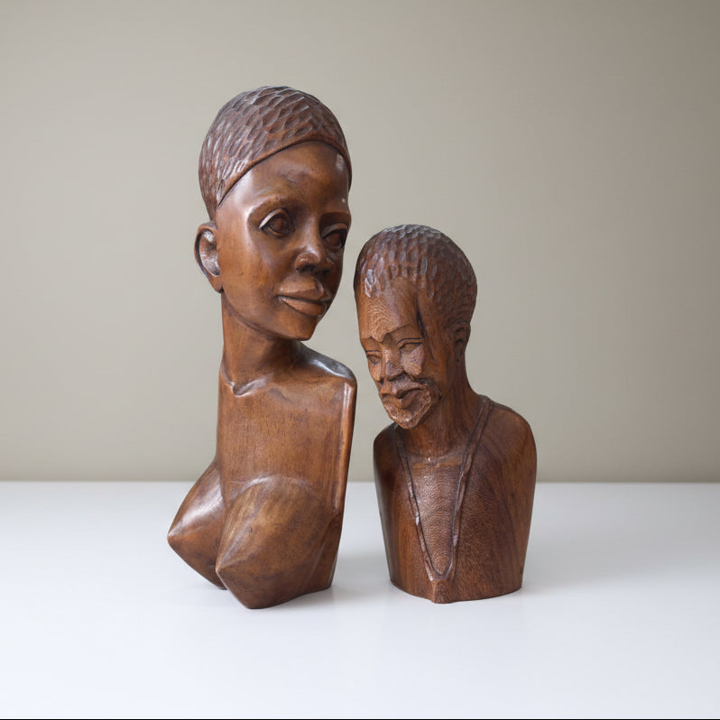 Колекция африкански дървени бюстове (Collection of African Wood Busts) - Етно декорация за интериора - Pair View