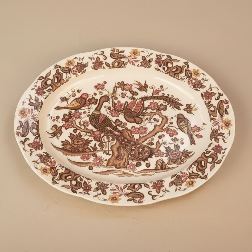 Рисувано овално плато от Нидерландия (Dutch Vintage Oval Display Plate) – Пълен комплект със стойка – Full Frontal View