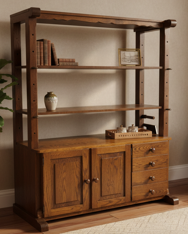 МАСИВЕН ДЪБОВ ШКАФ / БИБЛИОТЕКА С РЕГУЛЕРУЕМИ РАФТОВЕ