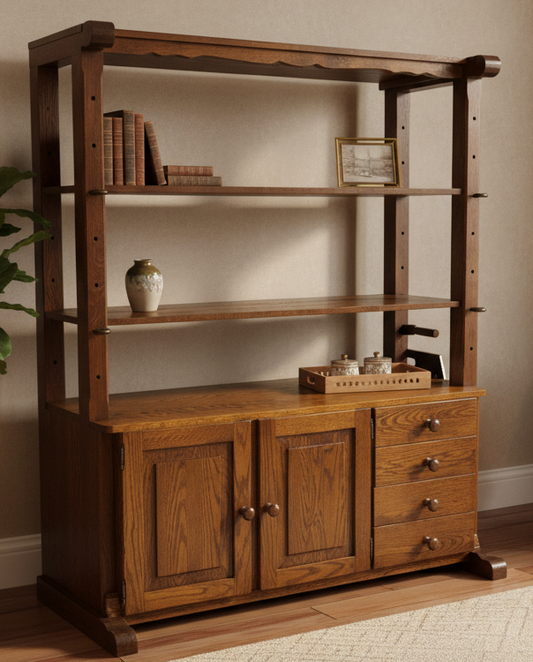 МАСИВЕН ДЪБОВ ШКАФ / БИБЛИОТЕКА С РЕГУЛЕРУЕМИ РАФТОВЕ