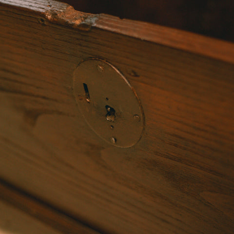 Антикварен метален отвор за ключ (Antique Metal Keyhole Detail) – Винтидж обков на сандък – Macro Shot