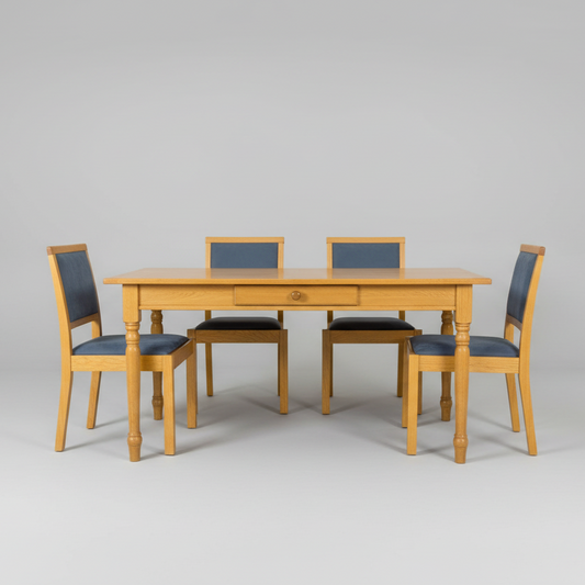 Пълен комплект френска трапезна маса с масивни крака (Full French Chateau Dining Set) – 180 см дължина – Front View