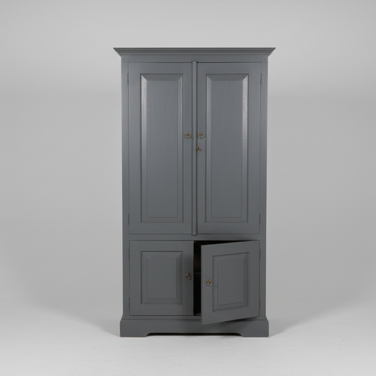 Реновиран масивен шкаф в черен опушен цвят (Smoked Black Solid Wood Cabinet) - Колониален стил - Front View