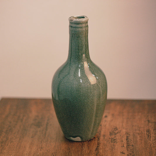 Декоративна керамична бутилка с напукана глазура (Crackle Glaze Ceramic Decorative Bottle) – Зелено-син меланж – Front View