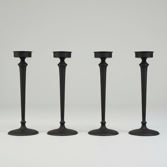 Модерни черни свещници от масивно желязо (Modern Black Matte Iron Taper Holders) – Скандинавски декор – Front View