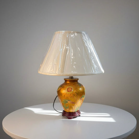 Керамична настолна лампа със слънчогледи (Sunflower Ceramic Table Lamp) - Нов модерен абажур - Full View