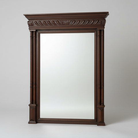 Архитектурно огледало с колони от масивен дъб (Architectural Dark Oak Mirror with Columns) - Около 1900 г. - Studio Front View