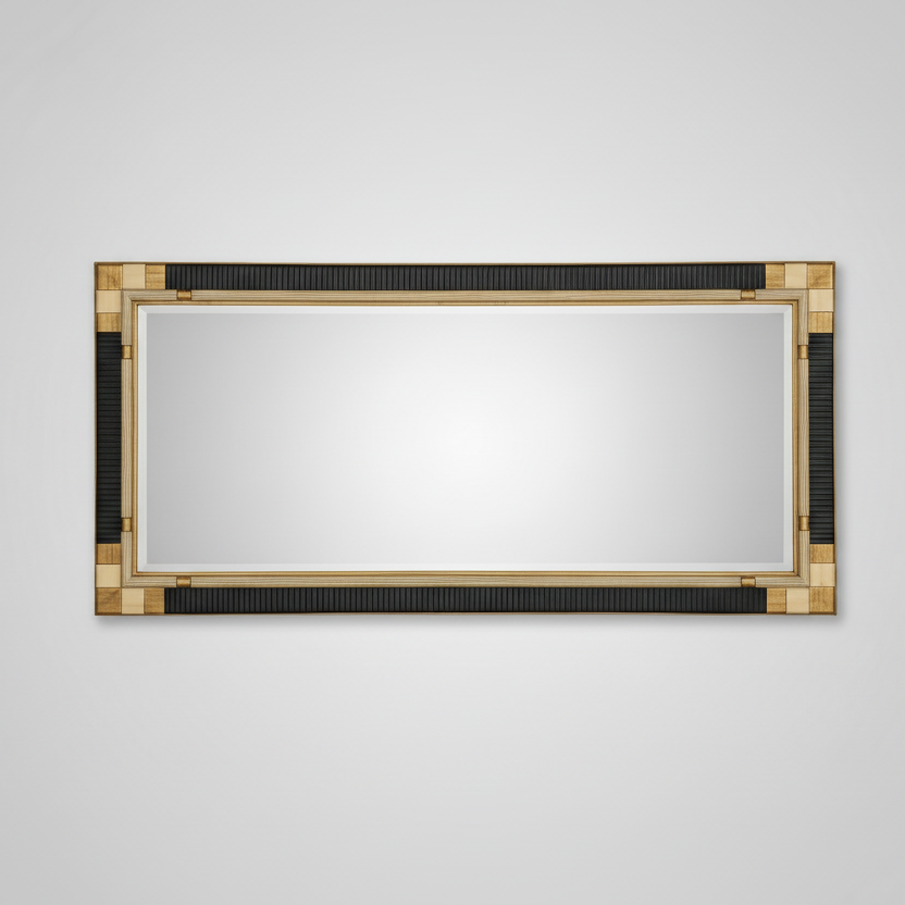 Голямо салонно огледало Арт Деко 180 см (Large Art Deco Wall Mirror 180cm) - Двуцветна дървена рамка - Front View