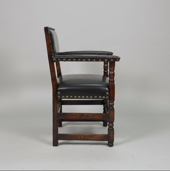 Профил на антикварен стол от масивен дъб (Solid Oak Antique Chair Profile) - Дебела естествена кожа - Left Side View