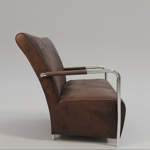 Ергономичен офис стол в индустриален стил (Ergonomic Industrial Office Chair) - Профил от кафява кожа и хром - Side View