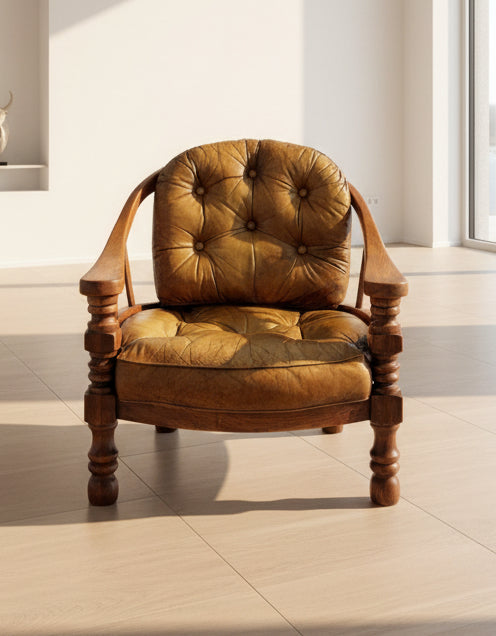 ВИНТИДЖ КОЖЕН ФОТЬОЙЛ/Chesterfield стил - English Country/МАСИВ И ЕСТЕСТВЕНА КОЖА