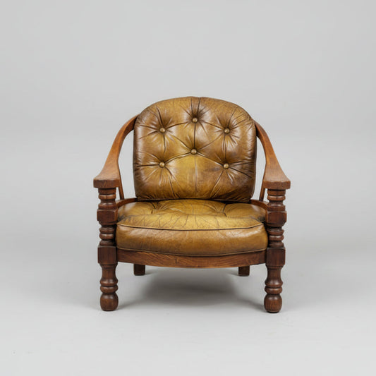 Кожен фотьойл Chesterfield в цвят уиски (Whiskey Leather Chesterfield Armchair) - Английски стил - Front View