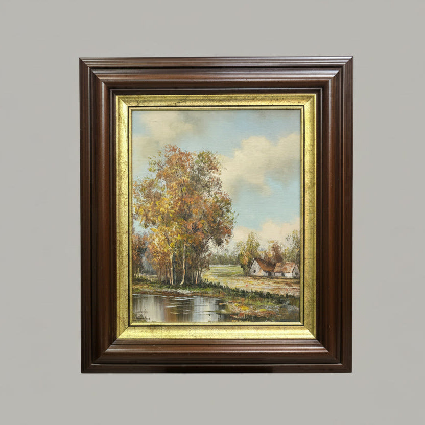 Оригинален импресионистичен пейзаж с маслени бои (Original Impressionist Oil Landscape) - Масивна дървена рамка - Front View