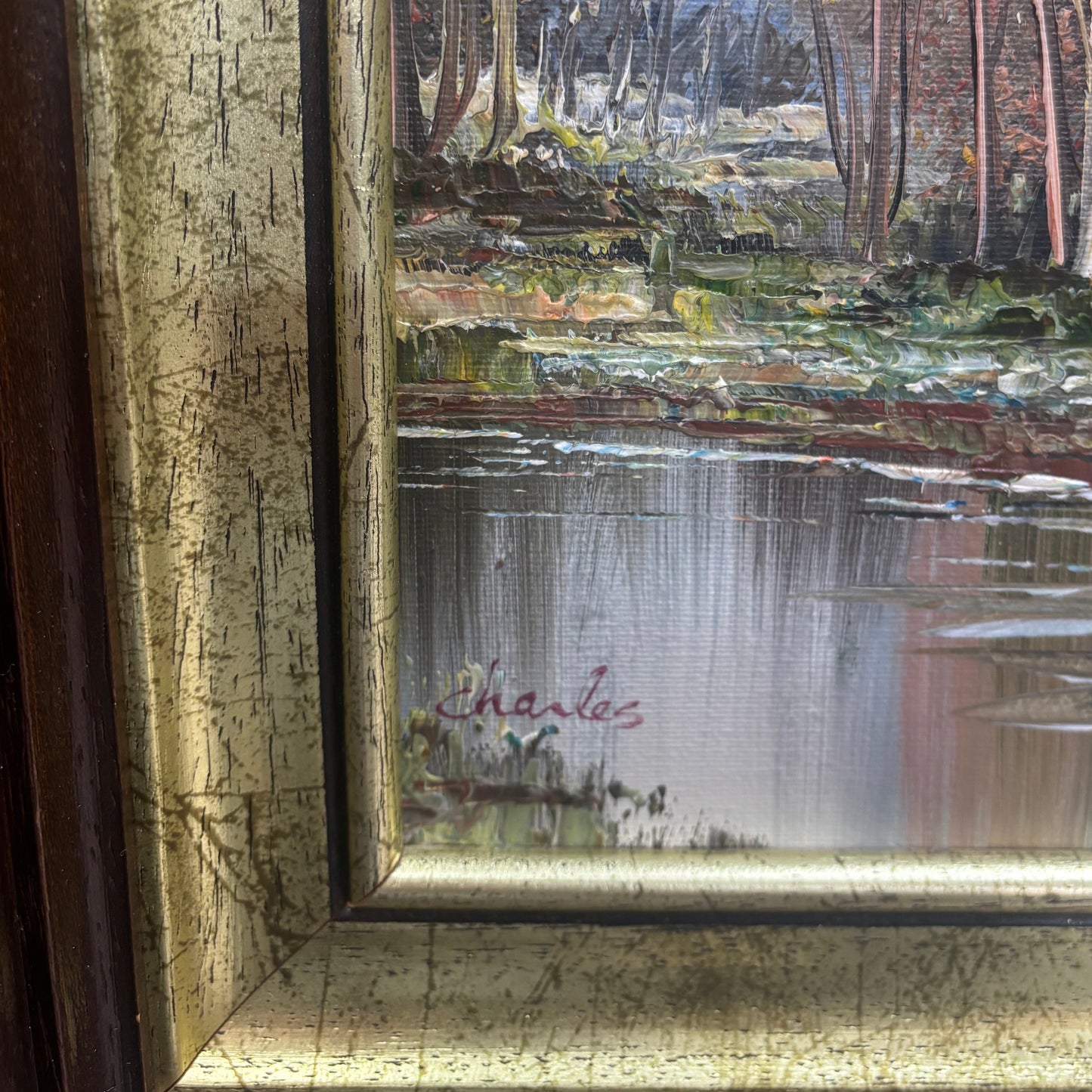 Подпис на художника върху маслено платно (Artist Signature on Impressionist Painting) - Автентична европейска живопис - Detail View