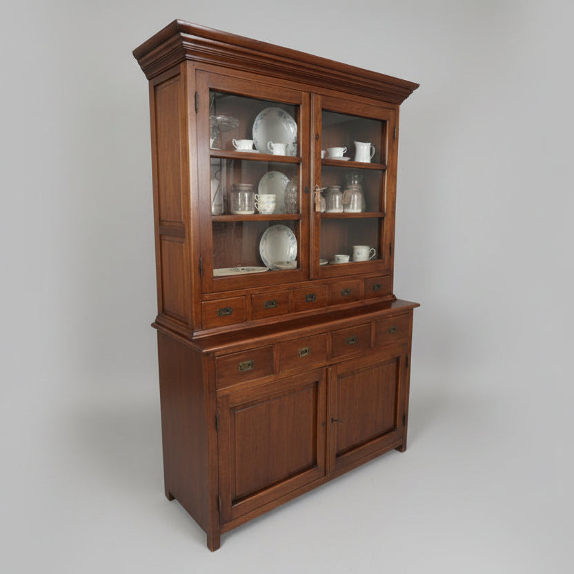 Винтидж витрина от масивно дърво (Vintage Dutch Rustic Display Cabinet) - 212 cm Height - Front View