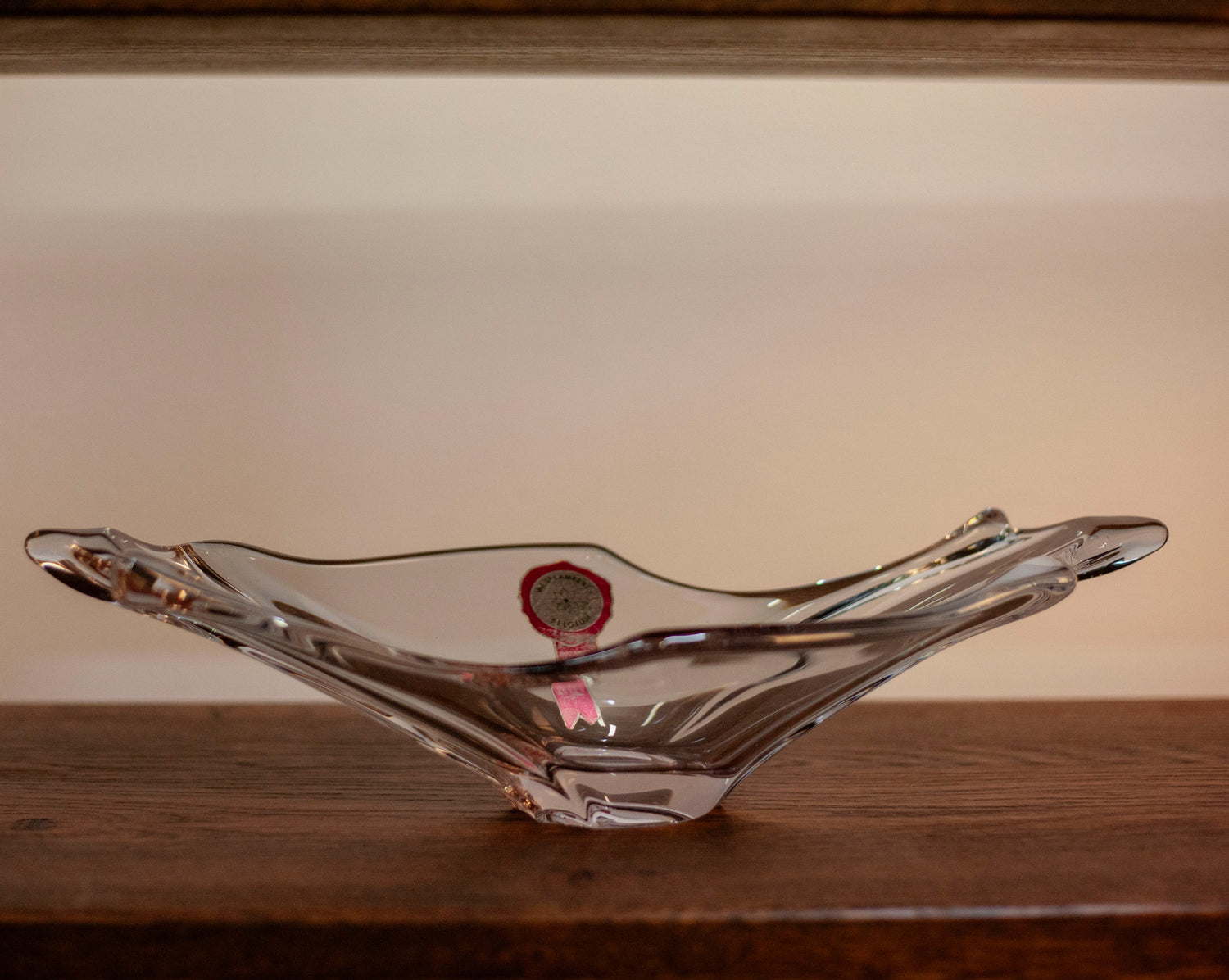 Оригинална кристална купа Val Saint Lambert от 70-те години (Original 1970s Val Saint Lambert Crystal Bowl) – Розов нюанс – Front View