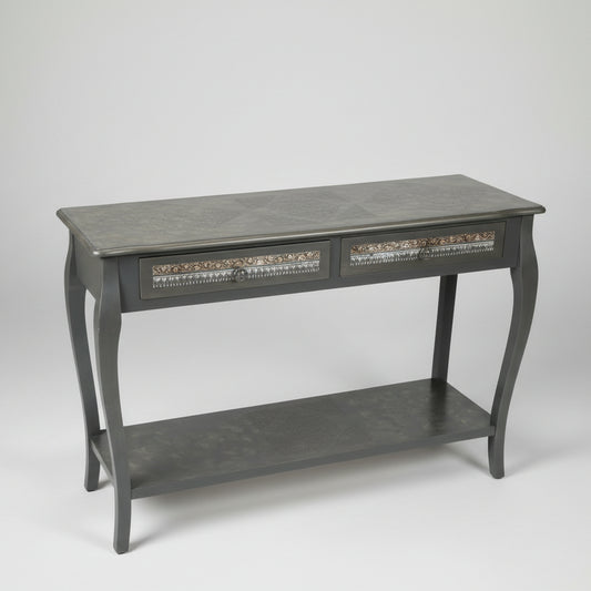 Реновирана конзолна маса тип Полумесец (Renovated Demi-lune Console Table) – Шоколад и злато – Front View