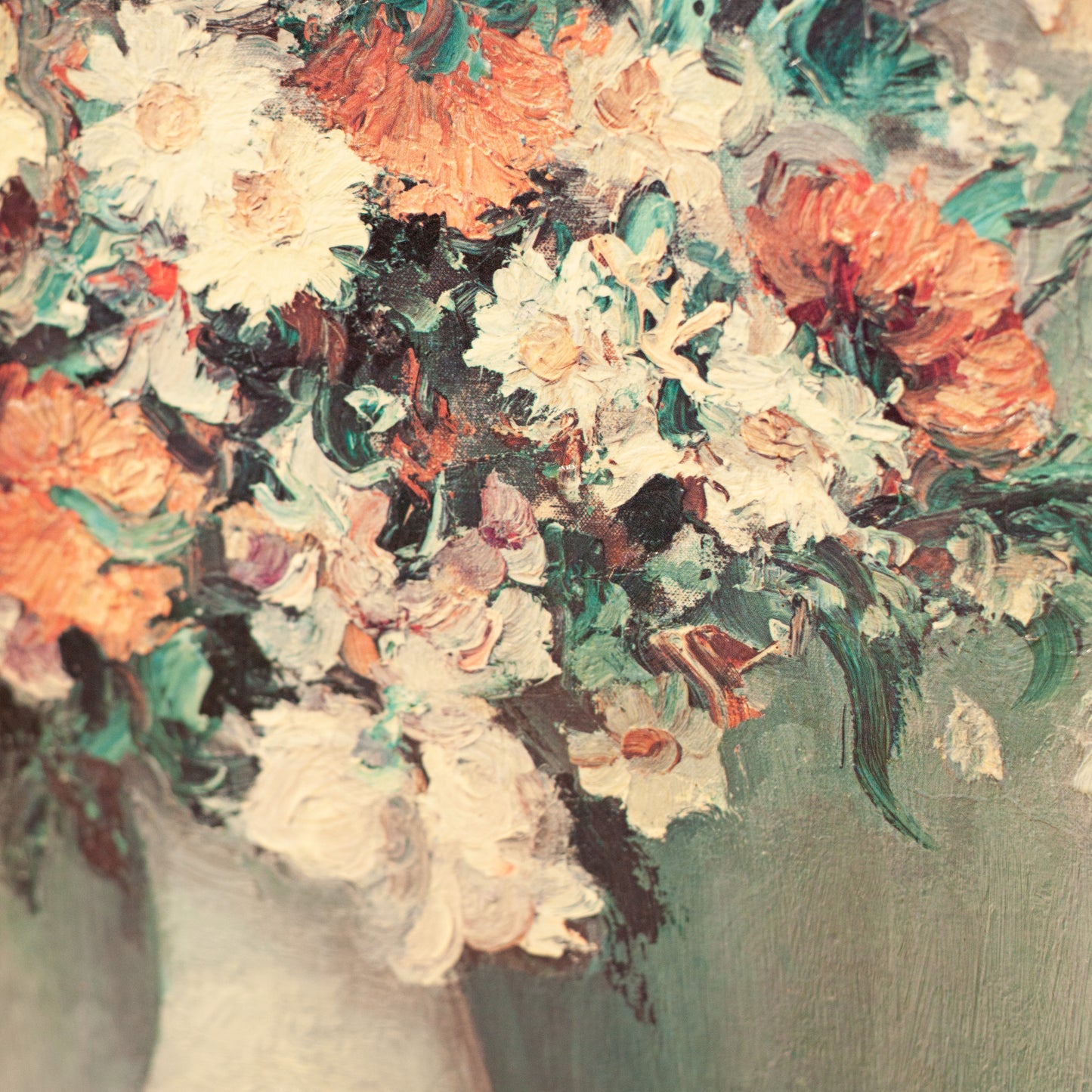 Детайл на импресионистични мазки и цветове (Detail of Impressionist Brushstrokes and Floral Colors) – Марсел Диф – Close-up Shot