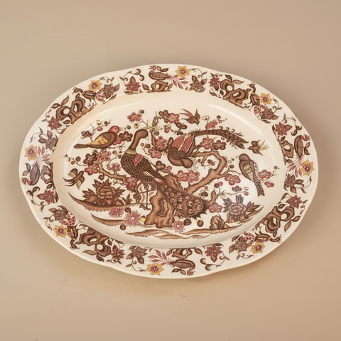 Рисувано овално плато от Нидерландия (Dutch Vintage Oval Display Plate) – Пълен комплект със стойка – Full Frontal View