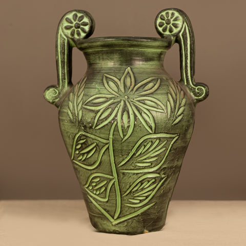 Винтидж делва Forest Glade за бохо декор (Forest Glade Vintage Jar for Boho Decor) – Преливаща зелена глазура – Full Product View