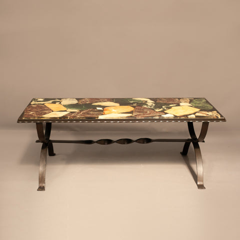 Мид-сенчъри масичка за кафе с железни крака (Mid-Century Coffee Table with Wrought Iron Base) – Автентичен стил от 1960-те – Front View