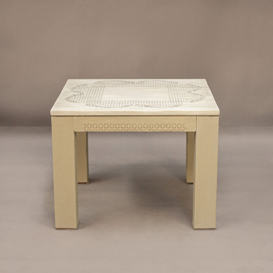 Малка помощна масичка в маслинов цвят (Small Olive Green Side Table) – Реновирано масивно дърво – Front View