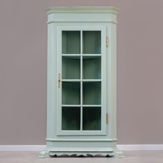 Реновирана ъглова витрина от масивно дърво (Solid Wood Corner Display Cabinet) – Рустик стил – Front View