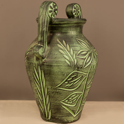 Винтидж керамична ваза с преливащ ефект (Vintage Green Ombre Ceramic Vase) – Артистичен занаятчийски дизайн – Left Profile