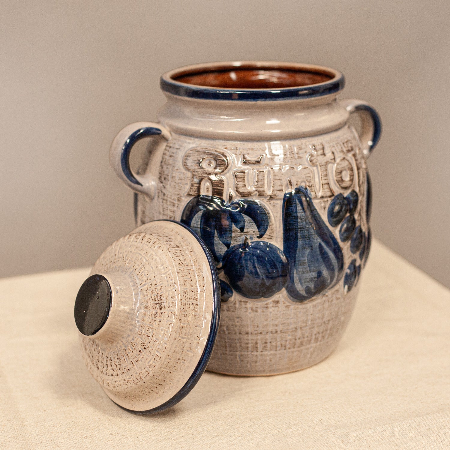 Винтидж керамичен съд за плодове в ром (Vintage Stoneware Rumtopf Crock) – Произведено в Германия – Open View